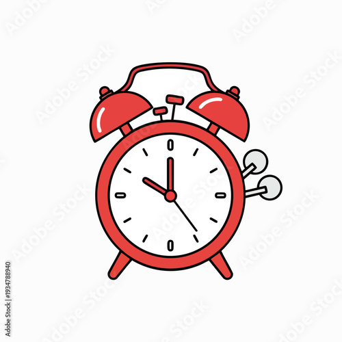 Red vintage alarm clock illustration with retro design perfect for graphic design and time management projects vector art isolated on white