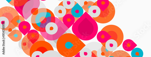 Abstract colorful circles overlap, creating dynamic visual texture. Pink, orange, turquoise hues dominate composition. Modern design element.