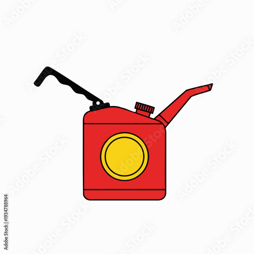 Red vintage gas can with yellow label fuel container with black handle retro gasoline canister for classic car service and repair illustration