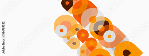 Abstract geometric shapes, orange tones, circles, layers, minimalist design. Clean background creates modern visual impact.