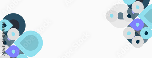 Abstract geometric shapes, circles, squares, light blue, purple hues. Minimalist design, clean background, modern aesthetic.