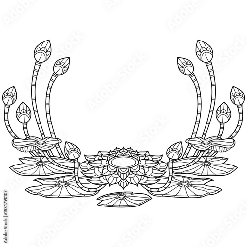 Hand Drawn Of Lotus Flowers Line Art for Coloring Book
