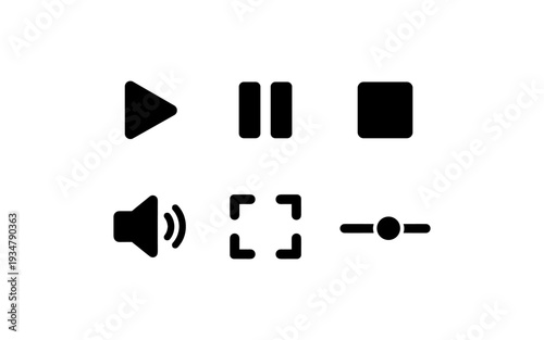 Collection of modern flat icons for media playback and control functions