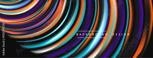 Abstract dynamic lines create vibrant, flowing pattern. Dark background emphasizes colorful curves, modern design element.