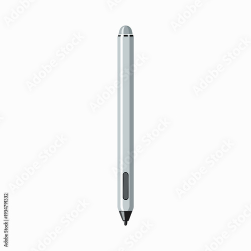 Silver stylus pen for touch screen devices in vector illustration style showcasing precise design for technology concepts and creative applications