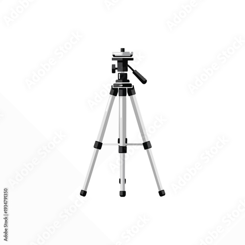 Silver tripod with adjustable legs and black head perfect for cameras and photography equipment isolated on white backdrop for studio use
