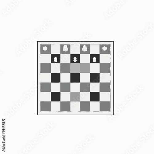Simple grayscale checkerboard pattern illustration; classic board game design; traditional two-player strategy game in minimalist style; monochrome abstract graphic background