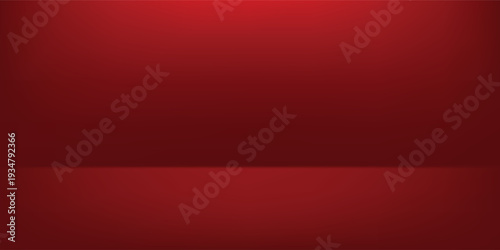 Red studio background. Abstract limbo podium studio room. Dark red gradient wall floor and spotlight scene.