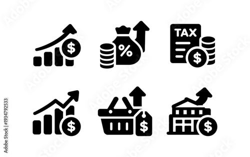 Collection of financial growth and investment icons with upward trending arrows