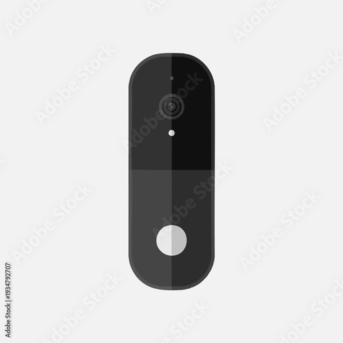 Smart doorbell device with camera lens in minimalist vector style on clean white background for modern security technology use