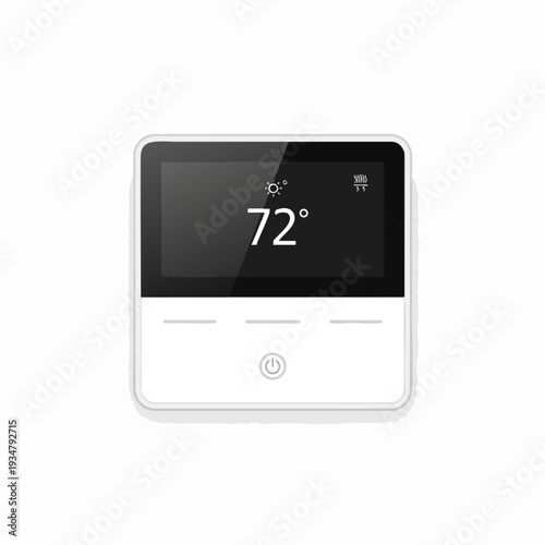 Smart thermostat displaying 72 degrees in a modern minimalist style showcasing energy saving technology for home automation and comfort control