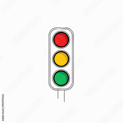 Traffic light with red yellow and green lights in operation isolated on white background for transportation safety and regulation graphic designs