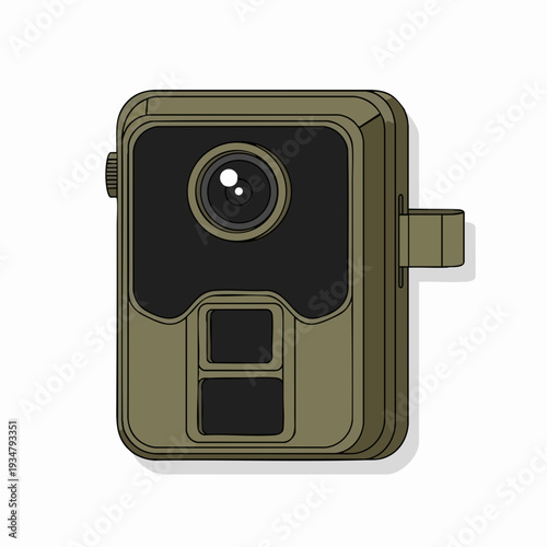 Trail Camera in Green Housing for Wildlife Monitoring; Digital Camouflage Design Outdoor Observation Equipment for Hunting and Nature Photography