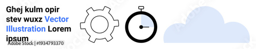 Gear, stopwatch, and cloud graphics representing mechanics, time management, and cloud computing. Ideal for workflow, productivity, management, automation innovation technology simple landing page