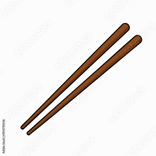 Two brown wooden chopsticks angled on white background for Asian cuisine design and food presentation in advertising materials