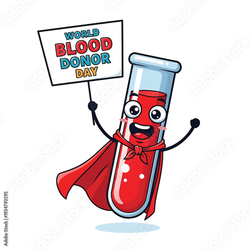 Blood Donor Day Test Tube Character with Sign