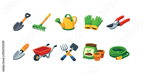 Gardening solid icon set: tools, plants, and landscaping essentials in solid style