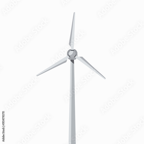 Vector graphic of a solitary wind turbine with rotating blades against a clean white backdrop ideal for eco-friendly energy illustrations
