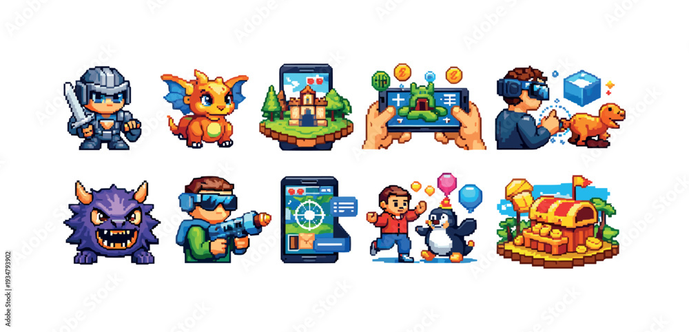 Fototapeta premium Gaming and fantasy 3d icon set. adventure, vr gaming, fantasy icons collection