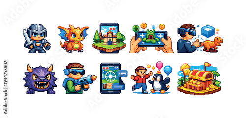 Gaming and fantasy 3d icon set. adventure, vr gaming, fantasy icons collection