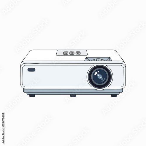 White digital projector illustration for presentations and home entertainment design asset in flat vector style for technology and multimedia needs