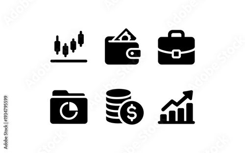 Collection of financial and business icons representing growth and investment opportunities