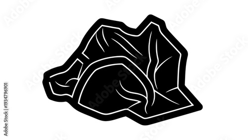 Vector illustration of black and white icon of a crumpled piece of paper or fabric, stylized graphic on a transparent background