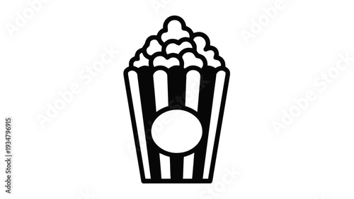 Vector illustration of black and white icon of a popcorn box, simple vector graphic for cinema or snack concept on a transparent background