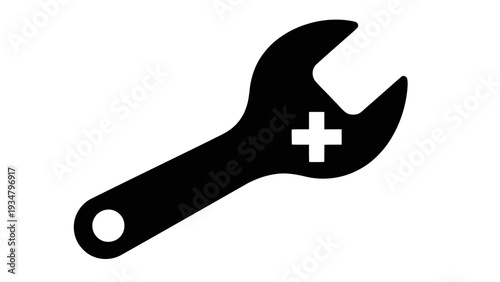 Vector illustration of wrench with a plus sign icon for repair service maintenance tool on a transparent background