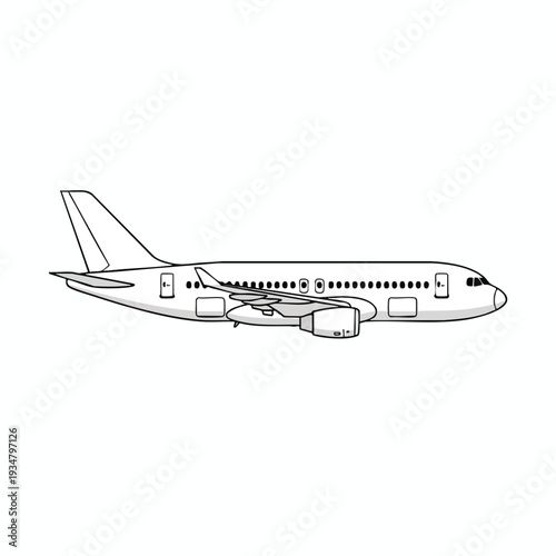 Simple Line Drawing of Commercial Airplane