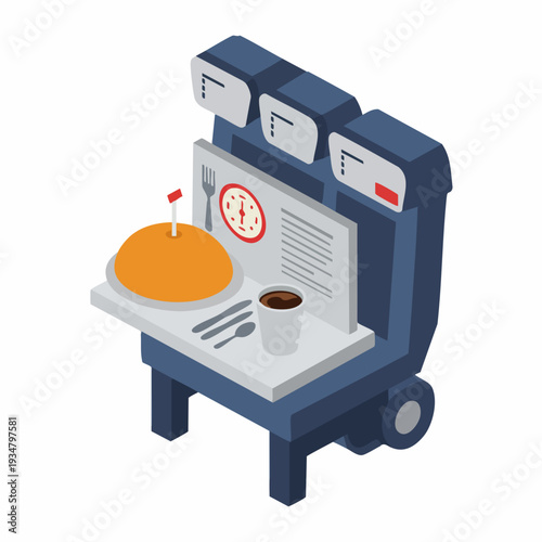 Isometric Aircraft Meal Tray Detail Interior Airplane Illustration