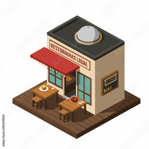 Isometric Pixelart Detail Restaurant Exterior Building Landmark Illustration