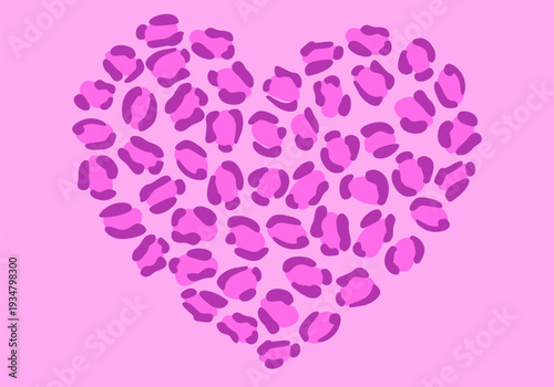 Pink leopard amimal print heart. Wild animal skin pattern texture. Heart with leopard print