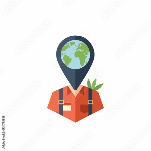 Flat Style Creative Global Traveler Icon with Earth Symbol Person
