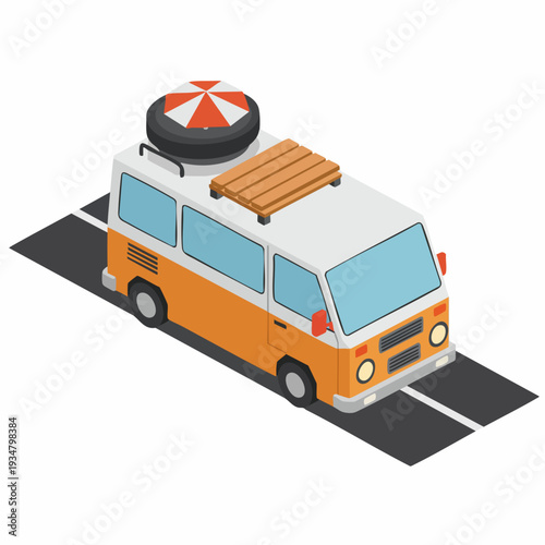 Isometric Detailed Van Camper Car Travel Transportation Illustration