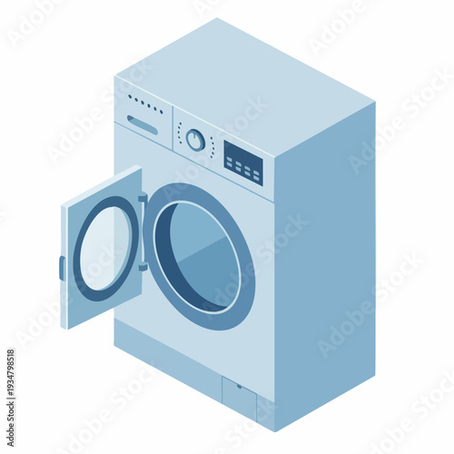 Isometric Detailed Washing Machine with Open Door Household Appliance