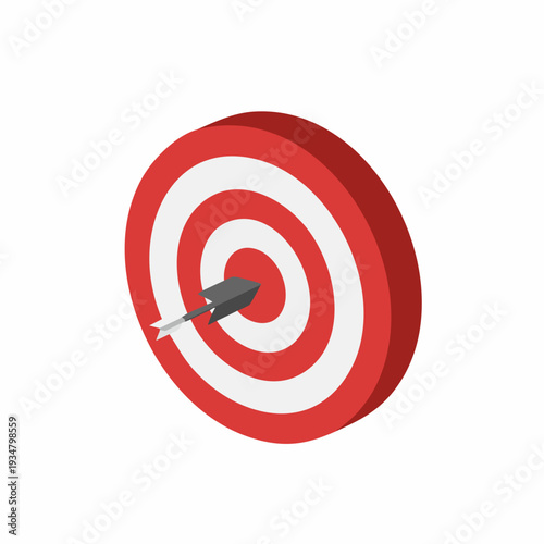 Isometric 3D Target Board with Arrow Hit Achievement Icon Illustration