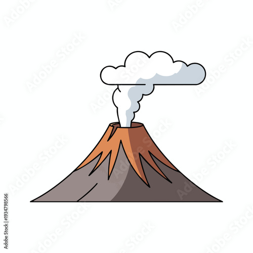 Erupting Volcano Illustration with Smoke and Lava Flow