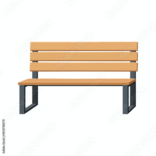 Empty Wooden Park Bench on Modern Urban Sidewalk