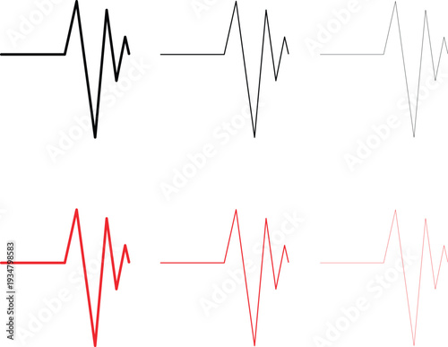 Black and red electrocardiogram lines on white background