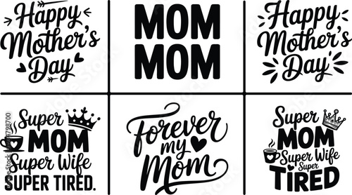 Mother s day phrases and expressions in various typography styles