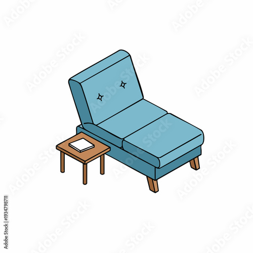 Isometric Detailed Relaxing Lounge Furniture with Side Table Illustration