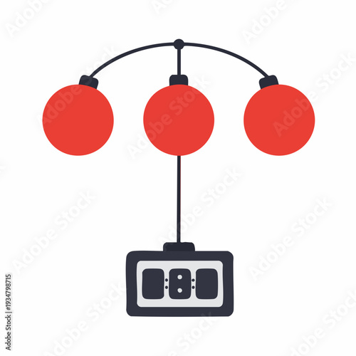 Flat Animated Alarm Clock Mobile Toy with Red Ball Ornaments Illustration