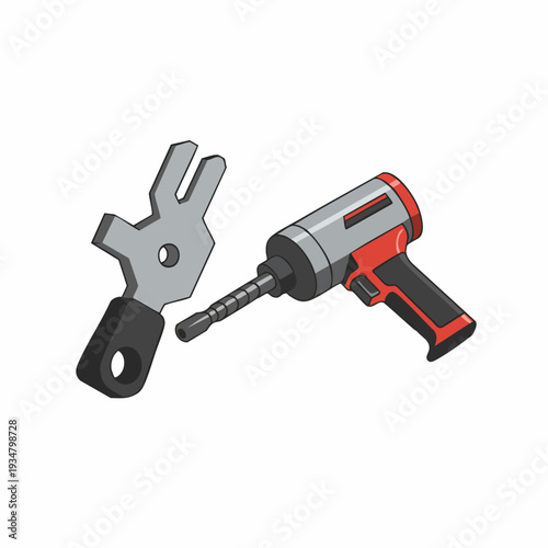 Isometric Detailed Impact Wrench and Special Socket Tool Repair Equipment
