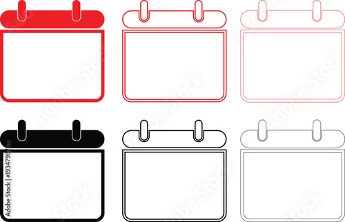 Six calendar red black and outline symbol