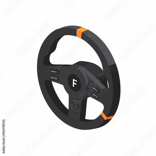 Isometric Modern Steering Wheel Automobile Component for Racing Simulation and Driving Games