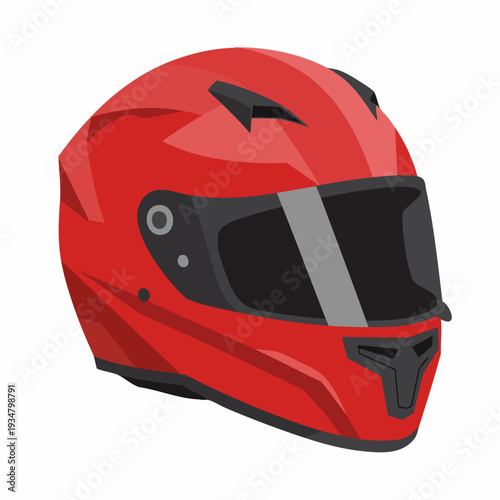 Modern Flat Design Red Full Face Motorcycle Racing Helmet Safety Gear Icon