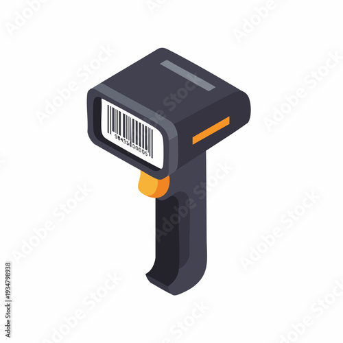 Isometric Detail Handheld Barcode Scanner Device Illustration for Retail or Warehouse