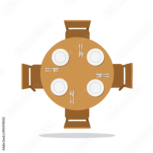 Round Dining Table Setup with Four Places