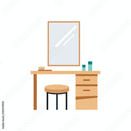 Vanity Desk with Mirror and Stool
